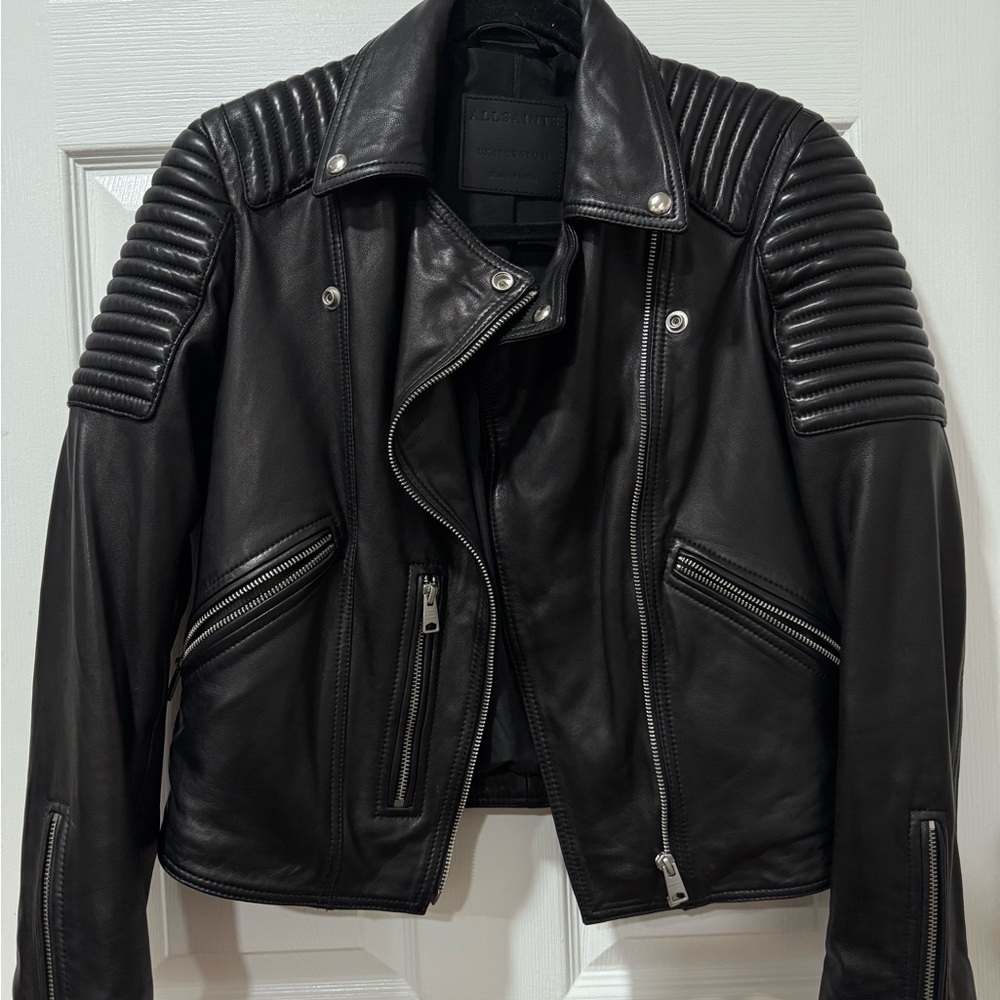 All Saints Black Quilted Leather Jacket